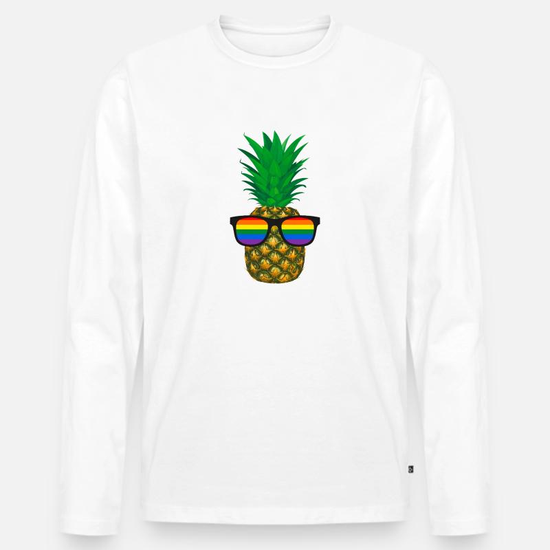 Ananas, Sonnenbrille, LGTB, Regenbogen,bunt - Männer Premium Bio Langarmshirt - Weiß