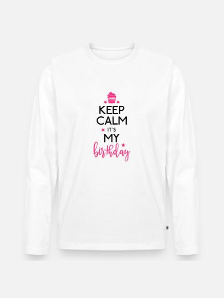Keep Calm it's my Birthday Fødselsdag - Premium økologisk langærmet T-shirt til mænd - hvid