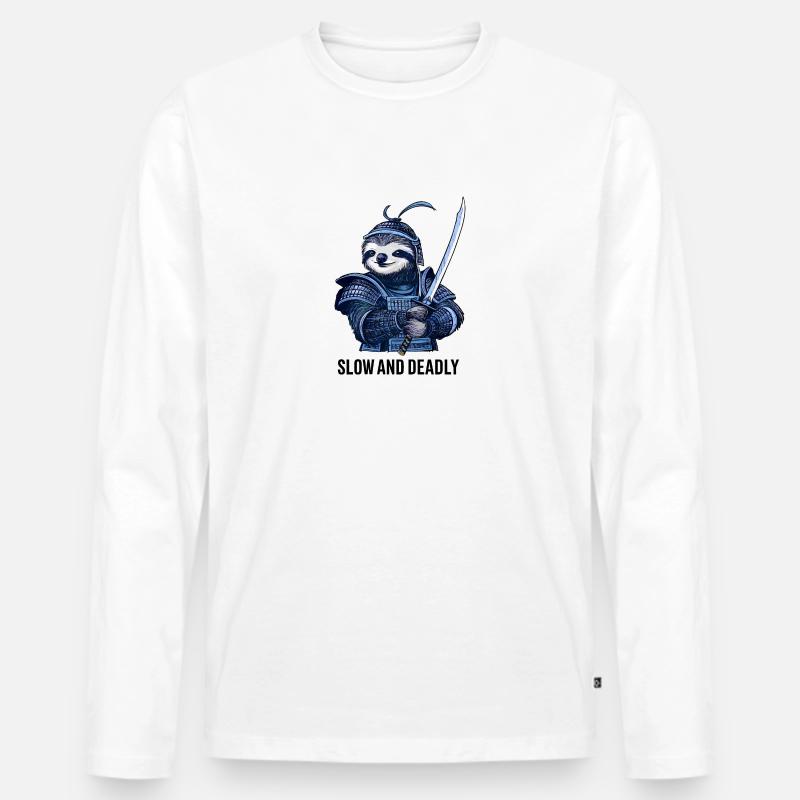 Samurai-Faultier - Männer Premium Bio Langarmshirt - Weiß