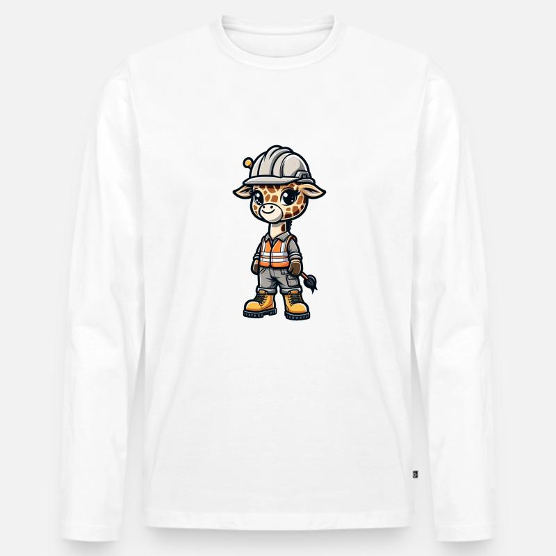 Cute Giraffe Construction Worker - Männer Premium Bio Langarmshirt - Weiß