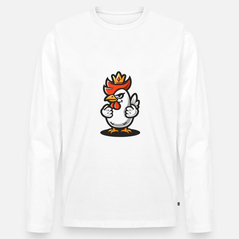 Huhn Comic Krone - Männer Premium Bio Langarmshirt - Weiß