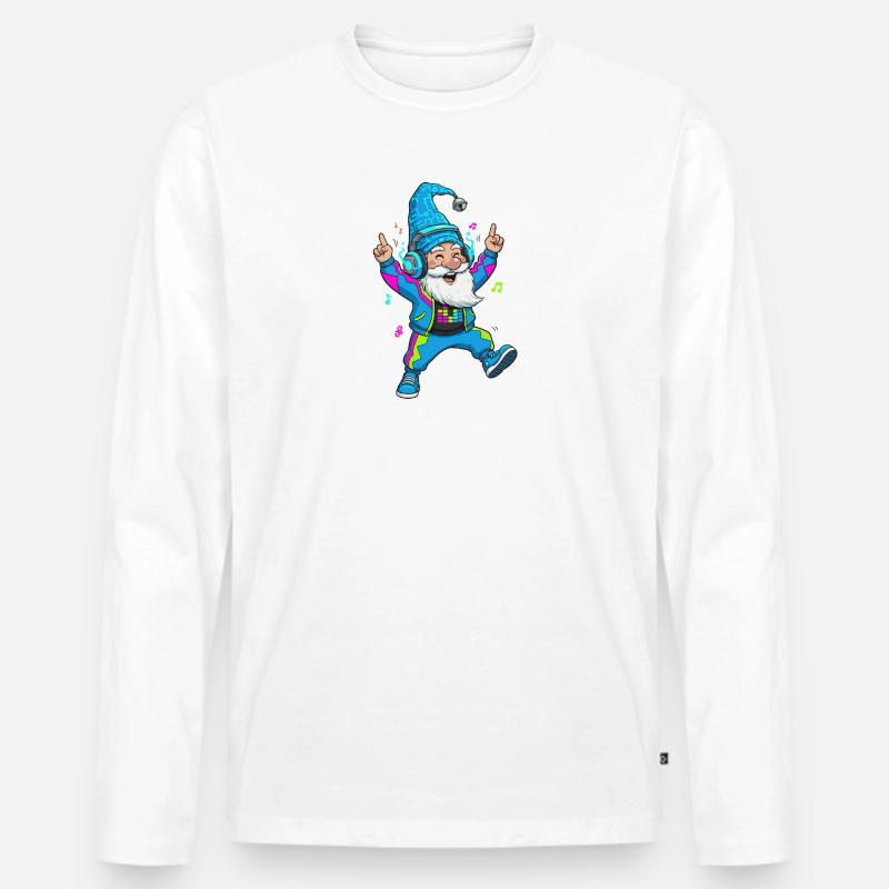 Technozwerg mit Kopfhörern - Männer Premium Bio Langarmshirt - Weiß