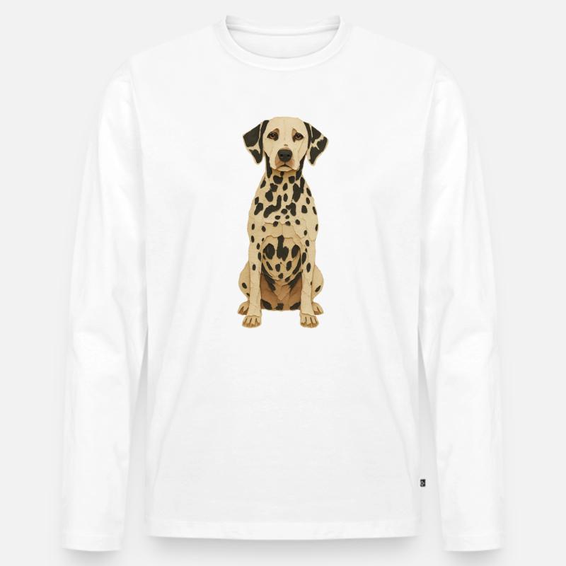 Dalmatiner Patch Art Tee - Männer Premium Bio Langarmshirt - Weiß
