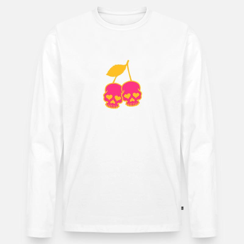 Skull & Cherry mit Herz - Männer Premium Bio Langarmshirt - Weiß