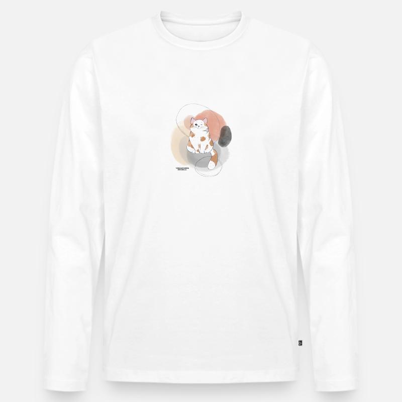 🐾 Rot-Weiße Katze 🐈 - Männer Premium Bio Langarmshirt - Weiß