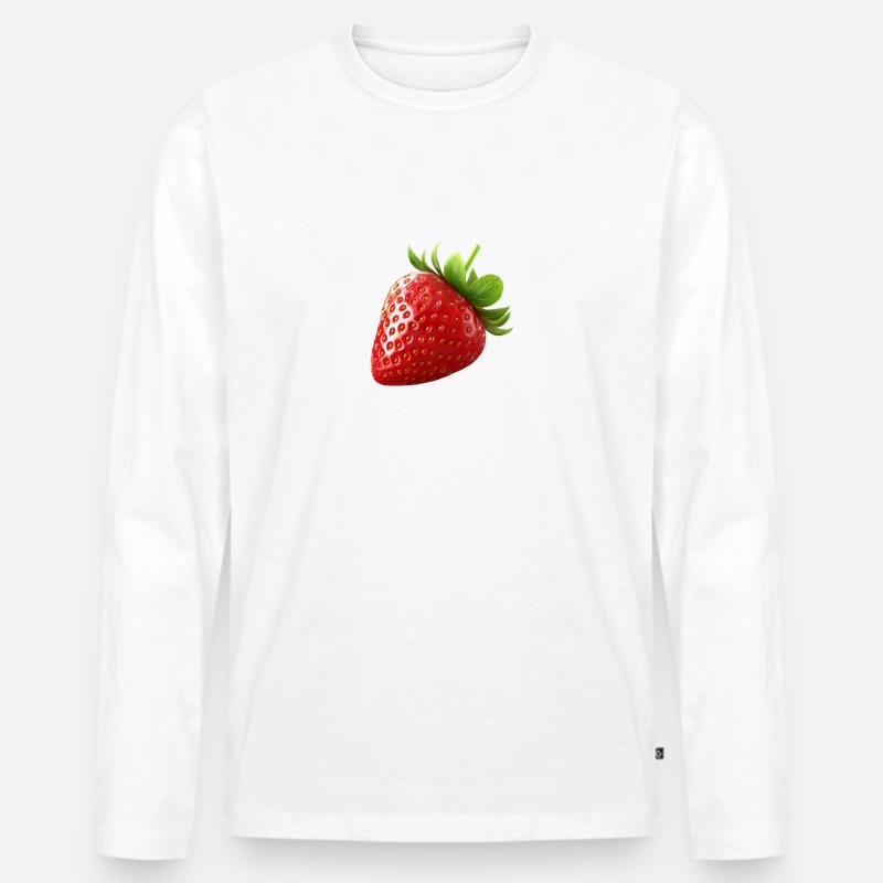 Erdbeere - Männer Premium Bio Langarmshirt - Weiß