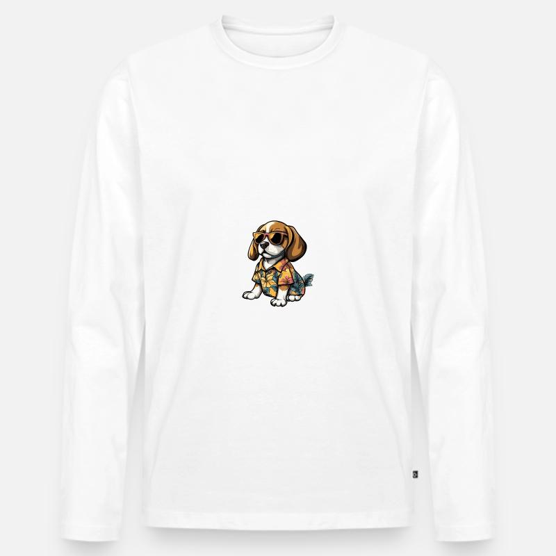 Beagle Hund Comic Urlaub - Männer Premium Bio Langarmshirt - Weiß