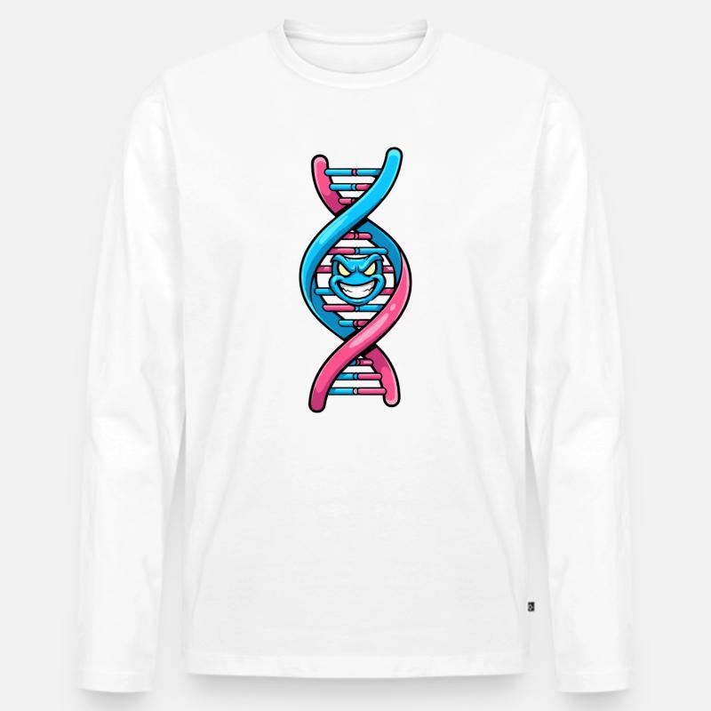 Neon-DNA mit grimmigem Gesicht - Männer Premium Bio Langarmshirt - Weiß
