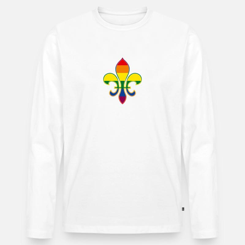 Fleur de Lys/Fleur de Lis Regenbogen - Männer Premium Bio Langarmshirt - Weiß