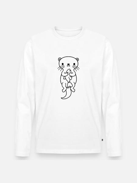 faim d’otter mange du poisson - T-shirt manches longues Premium bio Homme - blanc