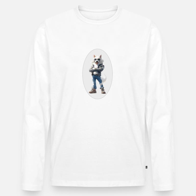 Wolf - Männer Premium Bio Langarmshirt - Weiß