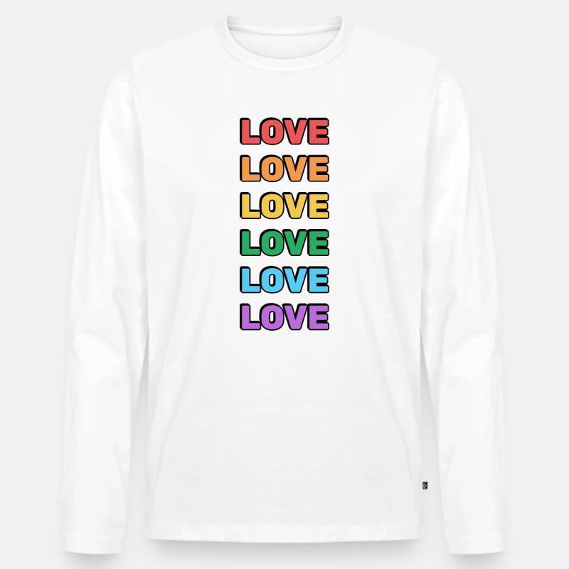 Regenbogen Liebe Wort Muster - Männer Premium Bio Langarmshirt - Weiß