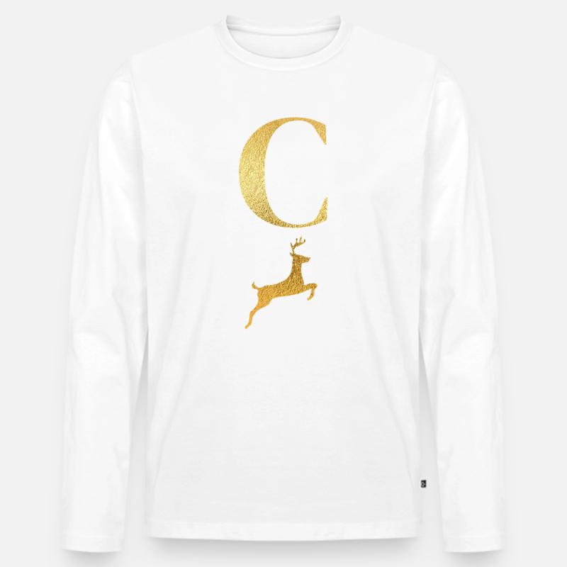 Buchstabe c goldener Hirsch - Geschenkidee - Männer Premium Bio Langarmshirt - Weiß
