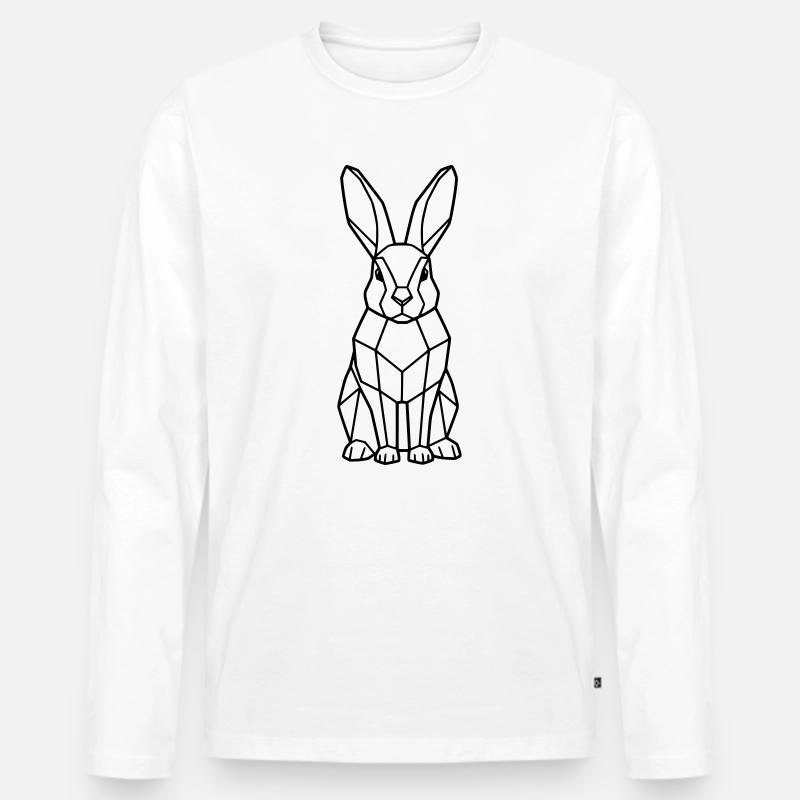 Geometrischer Hase Low Poly Outline - Männer Premium Bio Langarmshirt - Weiß