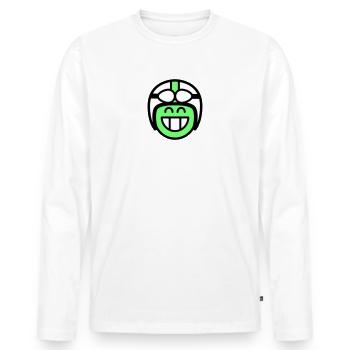 Émoticône Sourire avec casque de mobylette (les couleurs peuvent être changées) - T-shirt manches longues Premium bio Homme - blanc - Devant - Nico (187cm)