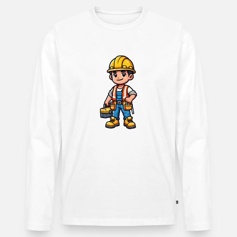 bauarbeiter - Männer Premium Bio Langarmshirt - Weiß