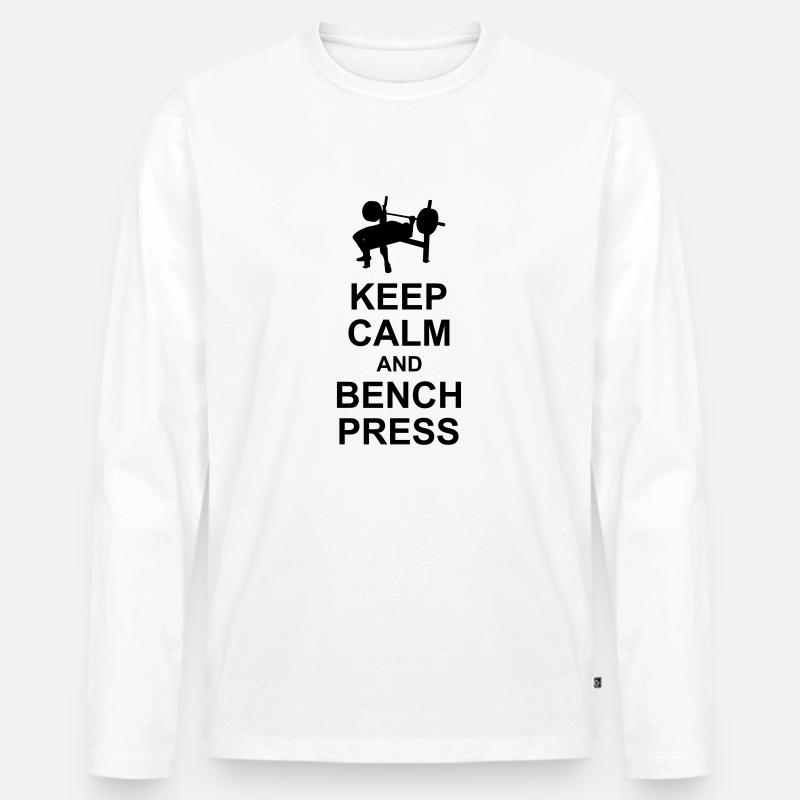 Keep Calm and Bench Press - Männer Premium Bio Langarmshirt - Weiß