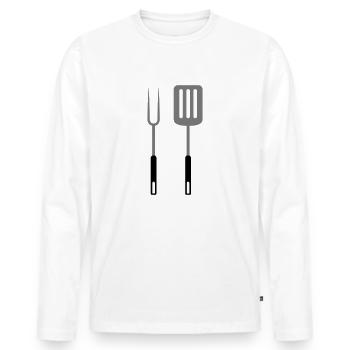 Grill fork Pan turner grilling utensils - Men's Premium Organic Long Sleeve Shirt - white - Front - Nico (187cm)