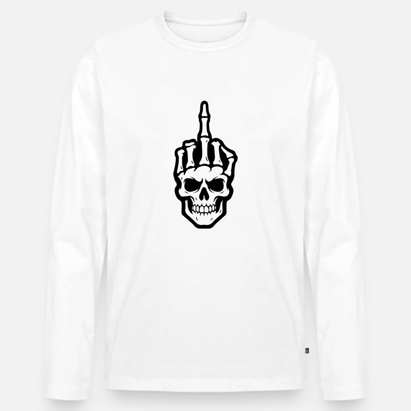 Skelett Mittelfinger - Männer Premium Bio Langarmshirt - Weiß