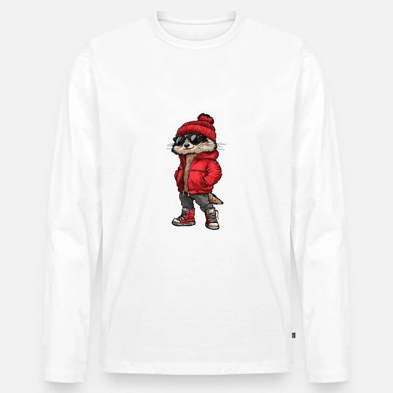 Erdmännchen Lustig Winter - Männer Premium Bio Langarmshirt - Weiß