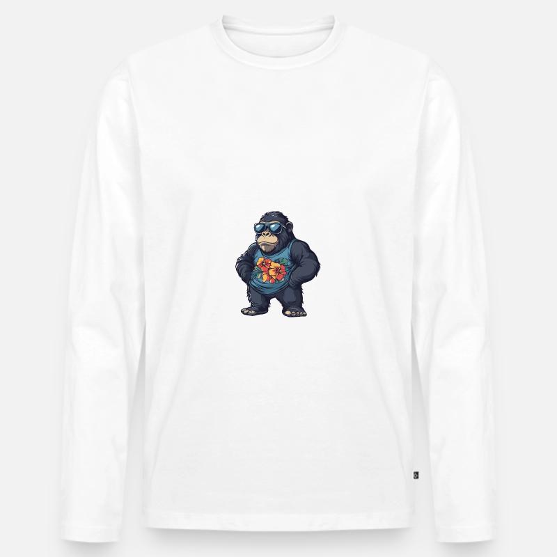 Gorilla Comic Urlaub - Männer Premium Bio Langarmshirt - Weiß
