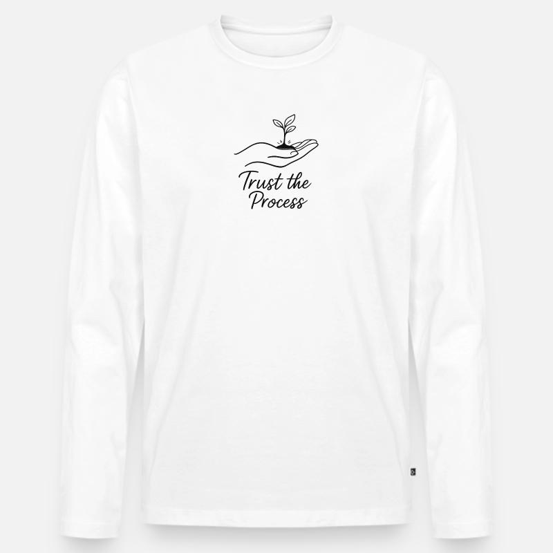 Vertrau dem Prozess Pflanze in Hand - Männer Premium Bio Langarmshirt - Weiß
