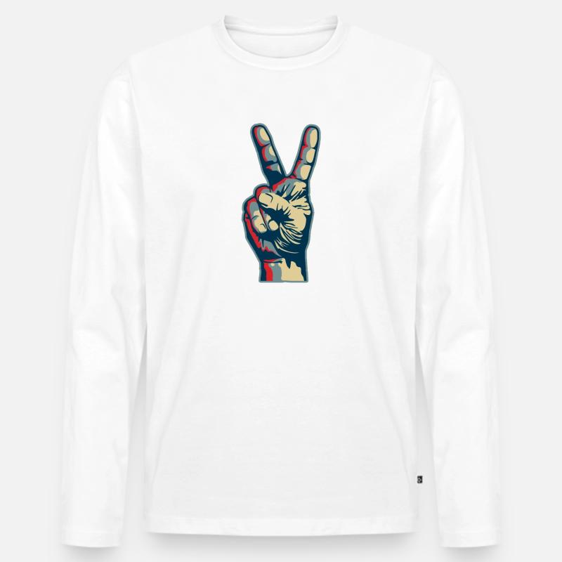 Peace hand - Männer Premium Bio Langarmshirt - Weiß