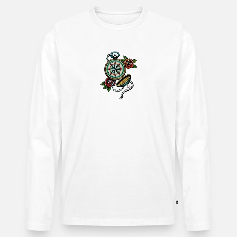 Kompass der alten Schule - Männer Premium Bio Langarmshirt - Weiß