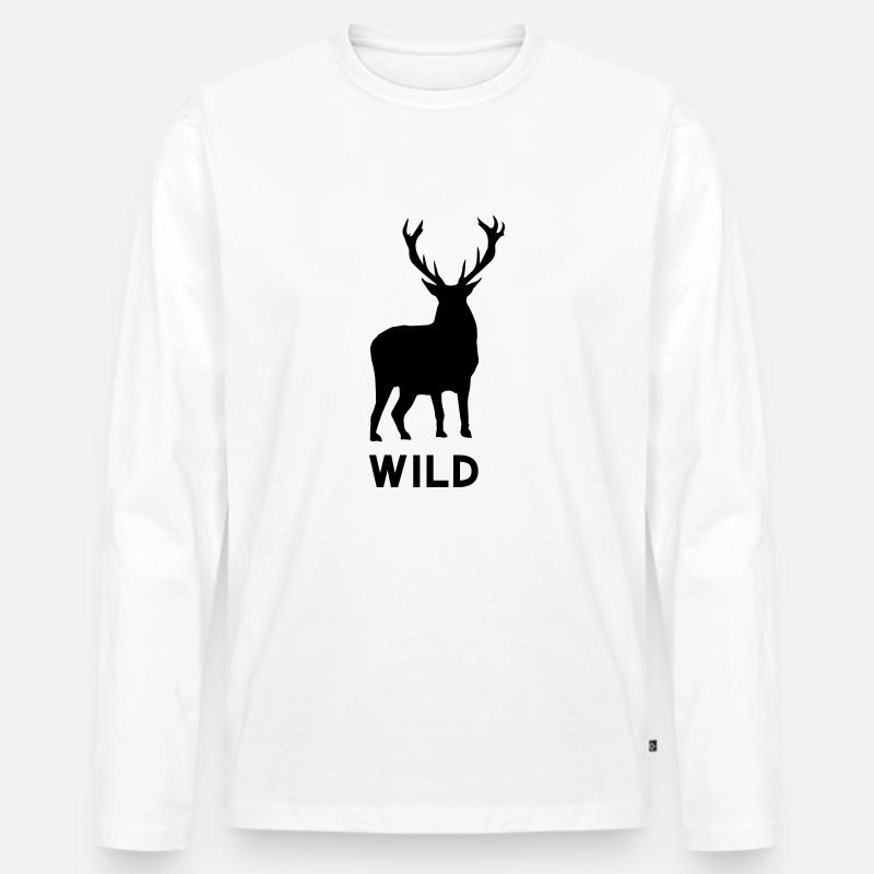 Hirsch Wild - Männer Premium Bio Langarmshirt - Weiß