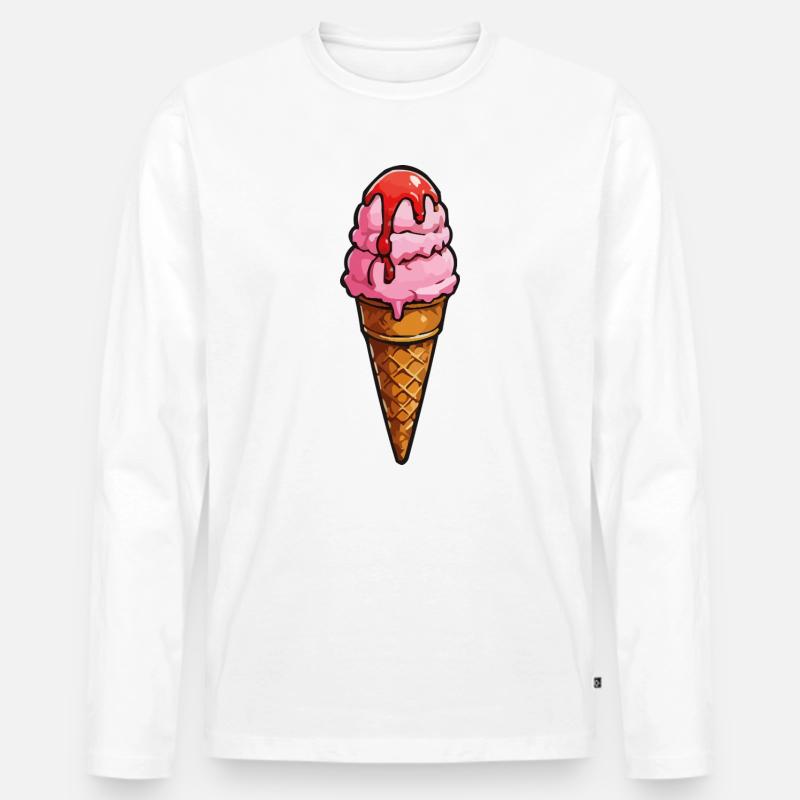 Cartoon Eiscreme Rosa Kugeln Sirup - Männer Premium Bio Langarmshirt - Weiß