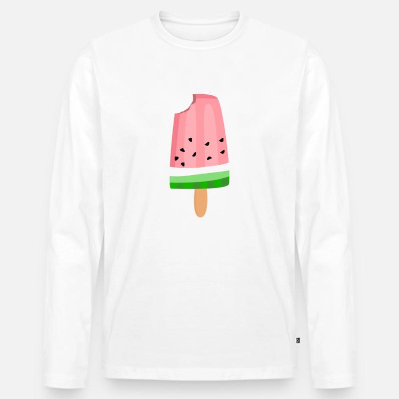 Meloneneis | Eis am Stiel - Männer Premium Bio Langarmshirt - Weiß