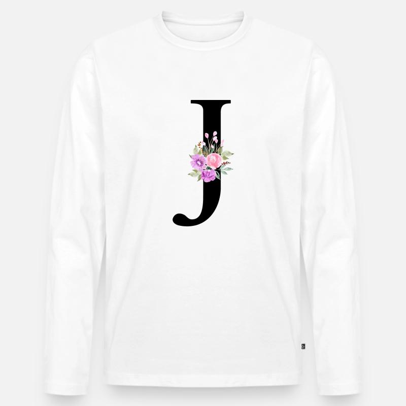 Lila Blumenbuchstabe j - Männer Premium Bio Langarmshirt - Weiß