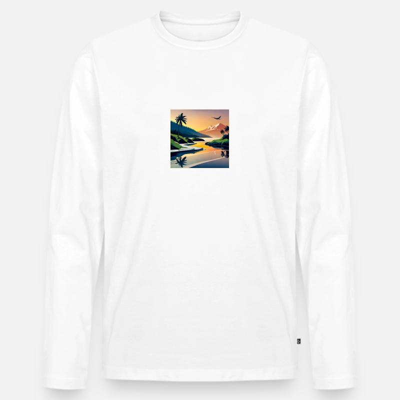 Warme Landschaft gezeichnet - Männer Premium Bio Langarmshirt - Weiß