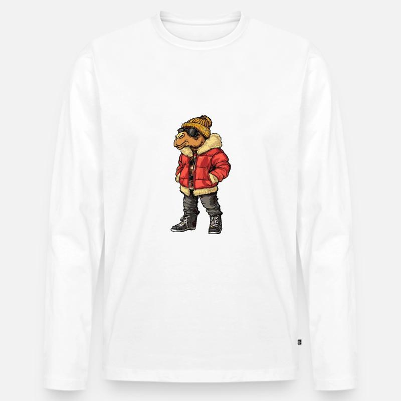 Kamel Lustig Winter - Männer Premium Bio Langarmshirt - Weiß