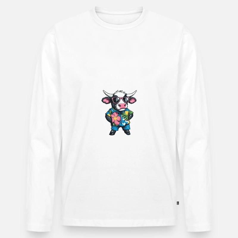 Kuh Comic Urlaub - Männer Premium Bio Langarmshirt - Weiß