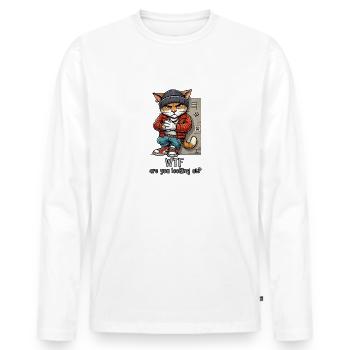 WTF are you looking at? - Men's Premium Organic Long Sleeve Shirt - white - Front - Nico (187cm)