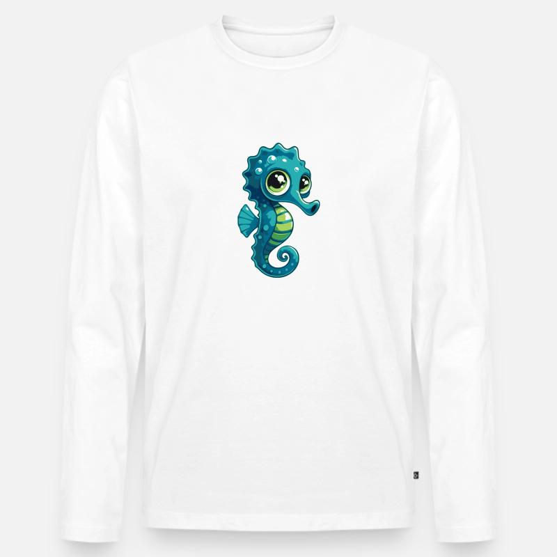 Seepferdchen - Männer Premium Bio Langarmshirt - Weiß