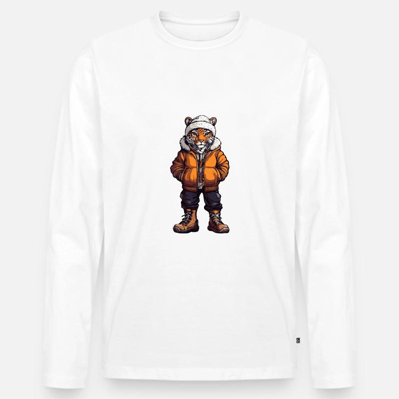 Leopard Lustig Winter - Männer Premium Bio Langarmshirt - Weiß