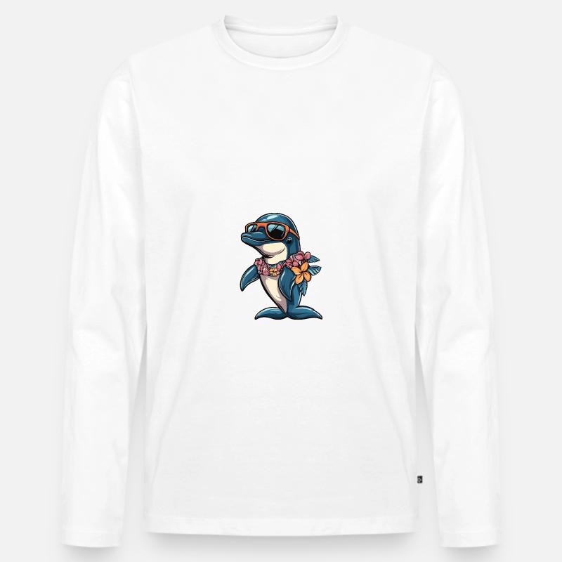 Delfin Comic Urlaub - Männer Premium Bio Langarmshirt - Weiß