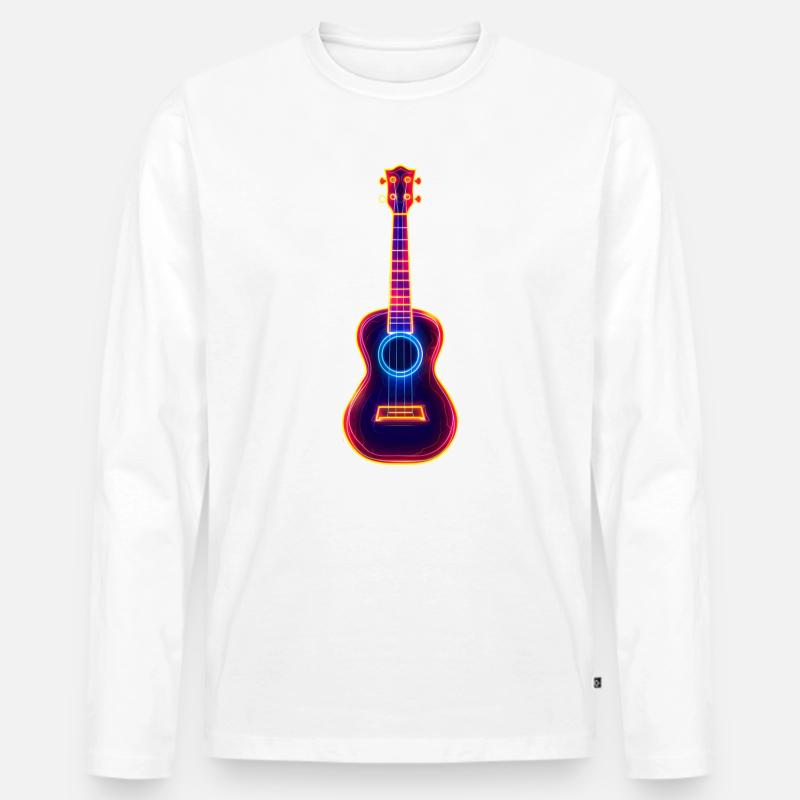 Retro Ukulele Synthwave - Männer Premium Bio Langarmshirt - Weiß