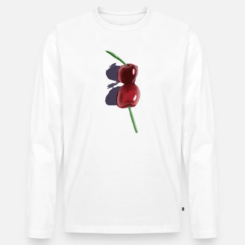 Wasserfarben Kirschduo - Männer Premium Bio Langarmshirt - Weiß