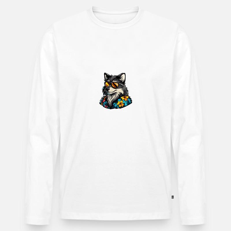 Wolf Comic Cool Sommer - Männer Premium Bio Langarmshirt - Weiß