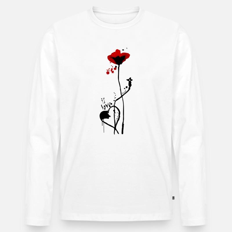 Es ist Liebe.. mit Mohn-Design - Männer Premium Bio Langarmshirt - Weiß