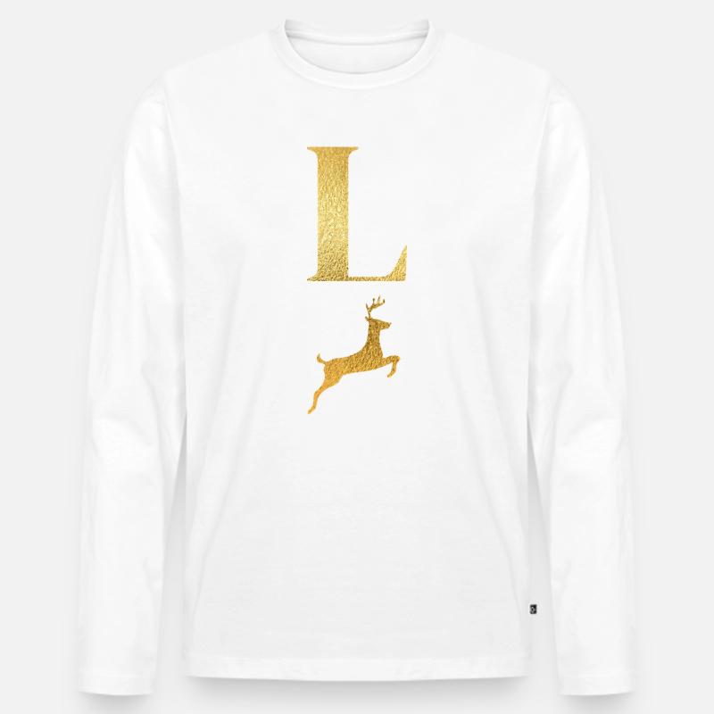 Buchstabe l Goldener Hirsch - Geschenkidee - Männer Premium Bio Langarmshirt - Weiß
