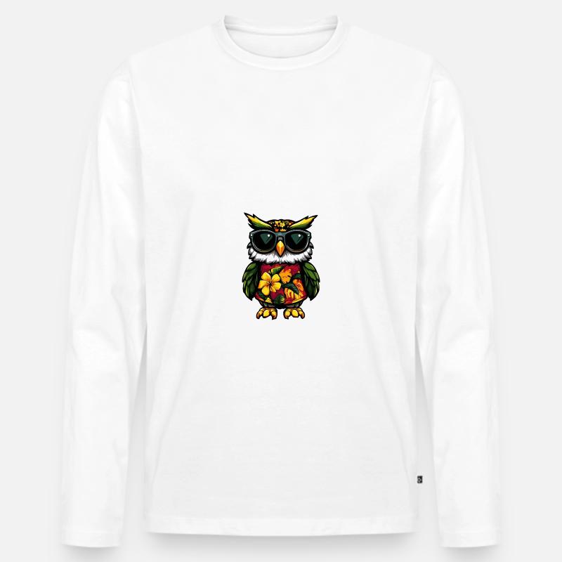 Eule Comic Urlaub - Männer Premium Bio Langarmshirt - Weiß