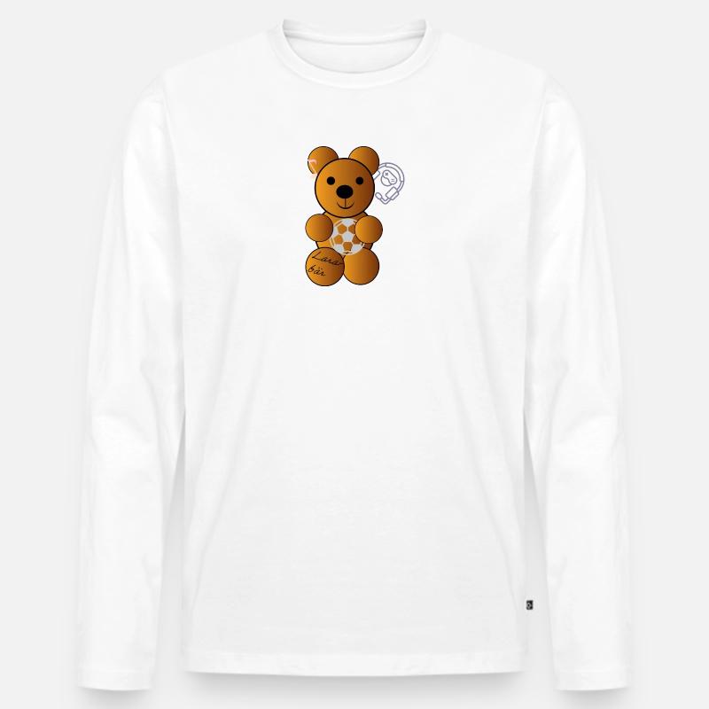 Kicker-Bär mit Ball und Headset - Männer Premium Bio Langarmshirt - Weiß