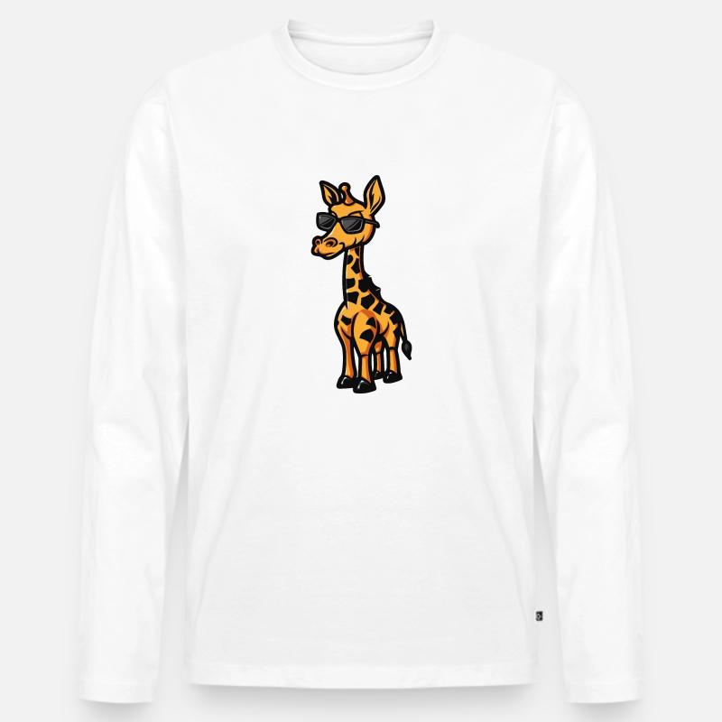 Giraffe Cool Comic - Männer Premium Bio Langarmshirt - Weiß