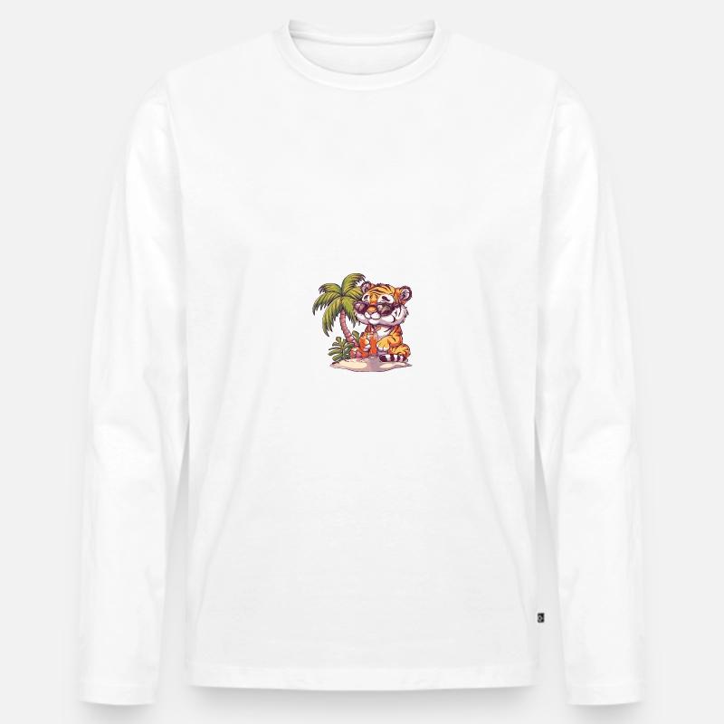 Tiger Sommer Strand Comic - Männer Premium Bio Langarmshirt - Weiß
