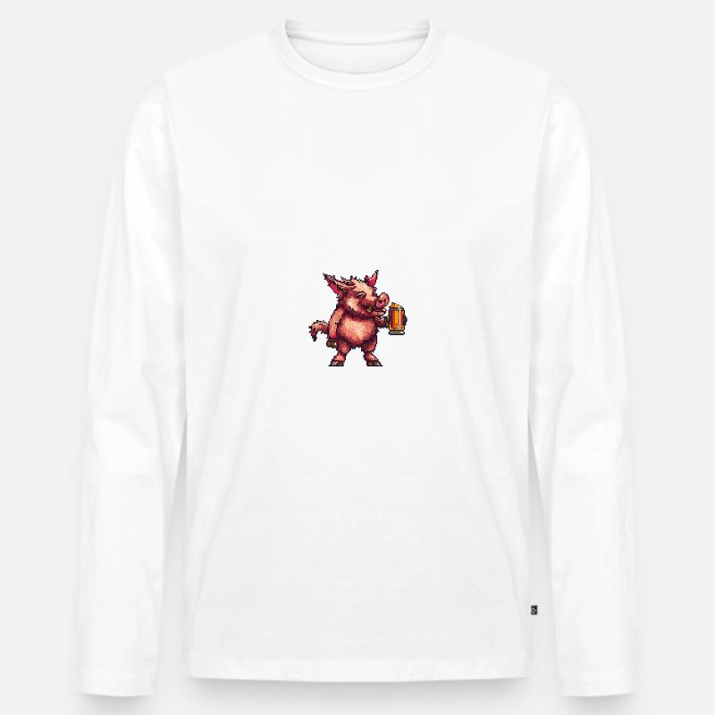 Schwein Bier Pixel Wildschwein - Männer Premium Bio Langarmshirt - Weiß