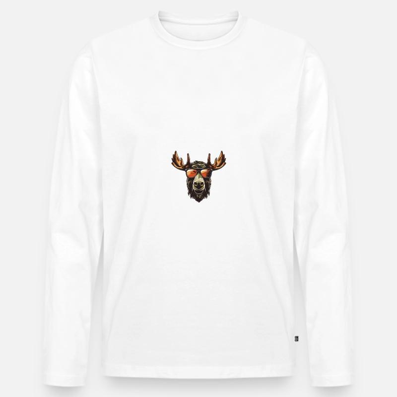 Elch Cool Kopf Party - Männer Premium Bio Langarmshirt - Weiß